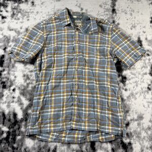 Ortan Brothers‎ Shirt Mens Size Large Linen Blend Plaid Button Up Comfort Casual